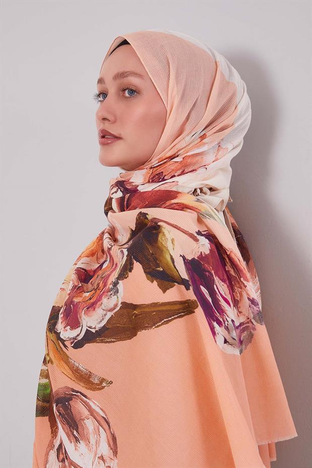 Somon Lale Desen Pamuk Şal