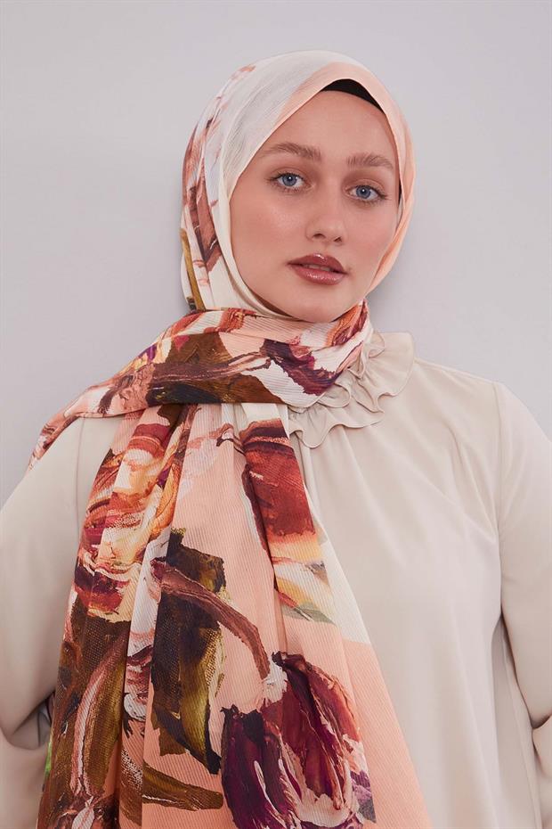 Somon Lale Desen Pamuk Şal