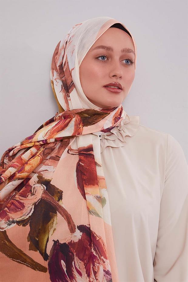 Somon Lale Desen Pamuk Şal