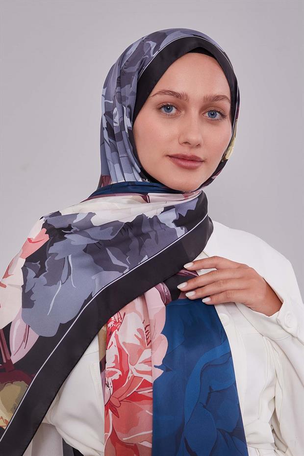 Somon Lotus Desen Hint İpeği Şal