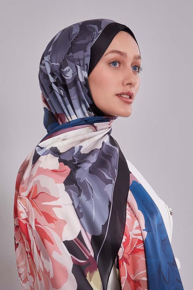 Somon Lotus Desen Hint İpeği Şal