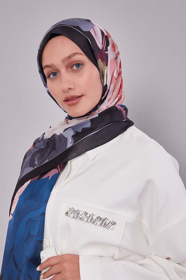 Somon Lotus Desen Hint İpeği Şal