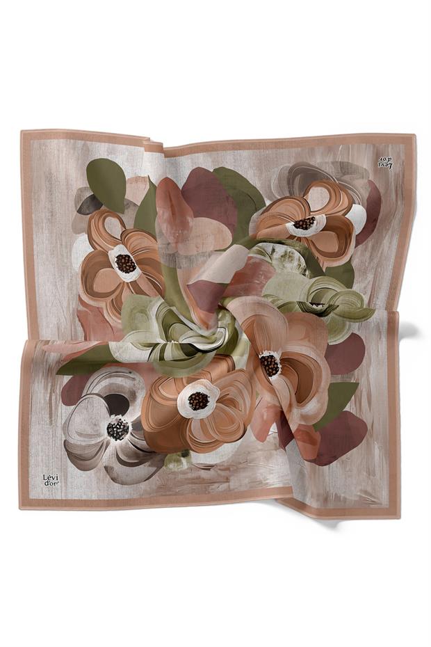 Somon Menekşe Desen Twill İpek Eşarp