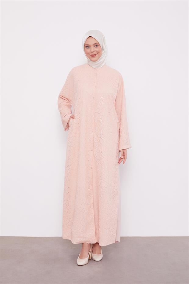 Somon Payet İşlemeli Kuşaklı Ferace