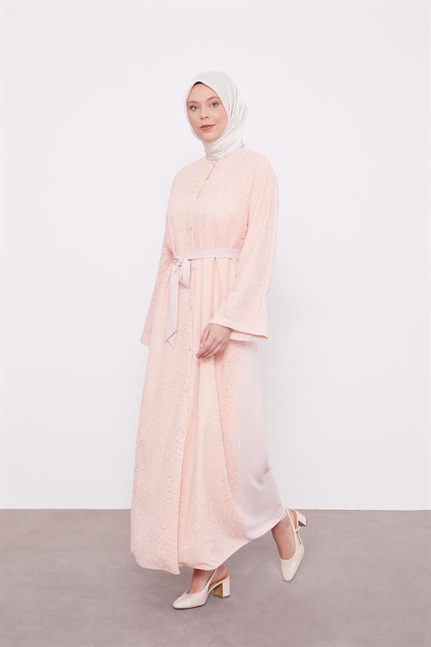 Somon Payet İşlemeli Kuşaklı Ferace