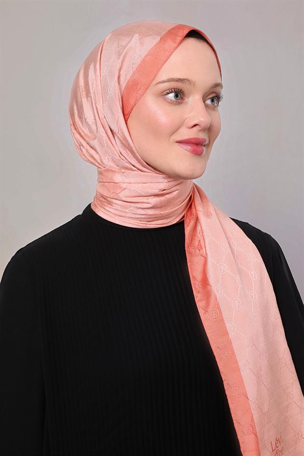 Somon Şerit Kenarlı Monogram Şal