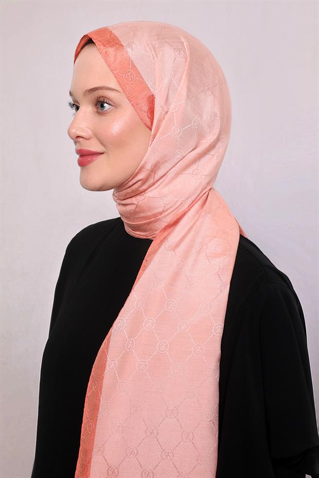 Somon Şerit Kenarlı Monogram Şal
