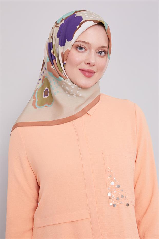 Somon Soyut Çiçek Desen Aura Eşarp
