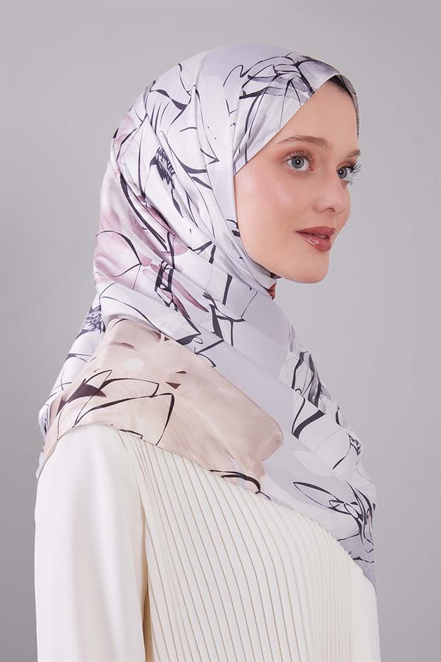 Somon Soyut Çiçek Desen Twill Şal