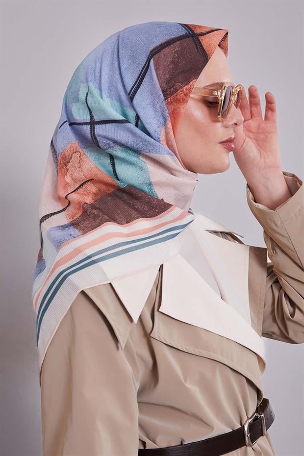 Somon Soyut Desen Pamuk Eşarp