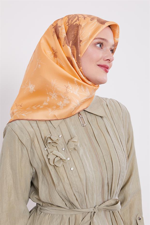 Somon Soyut Gül Desen Twill İpek Eşarp