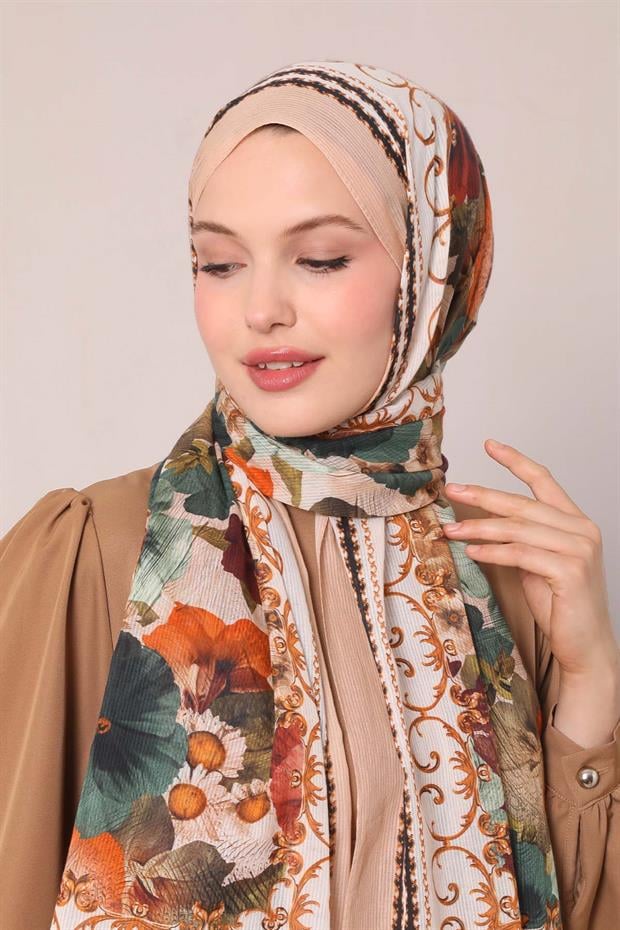 Somon Varak Desen Pamuk Şal