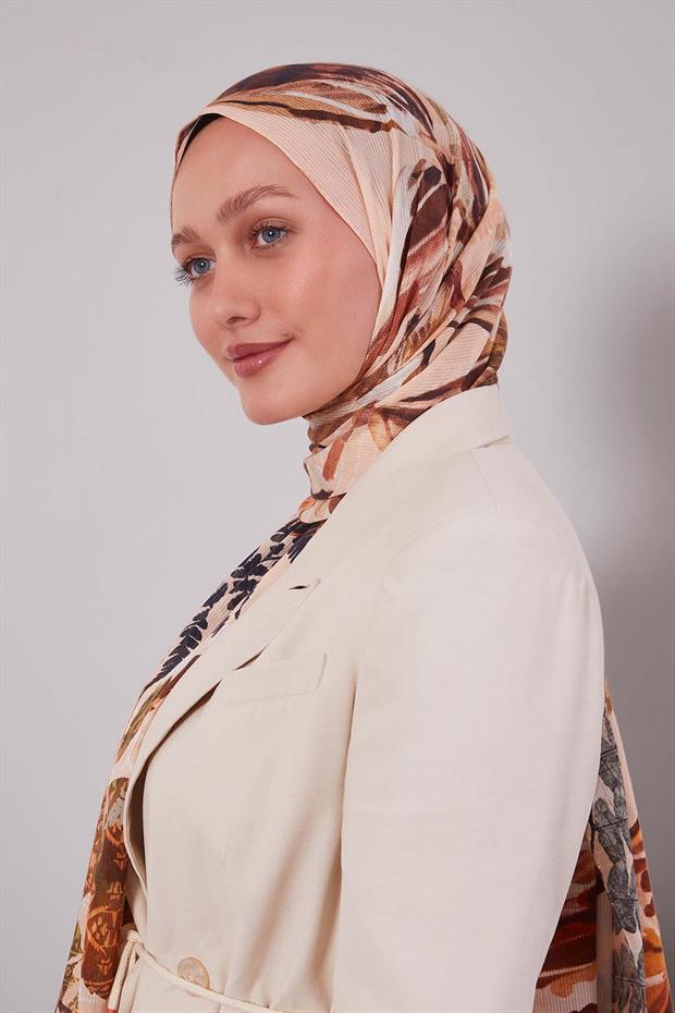 Somon Yaprak Desen Pamuk Şal