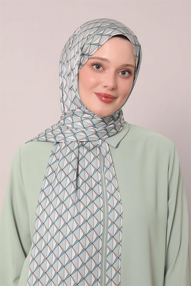 Su Yeşili Üçgen Desen Club Şal