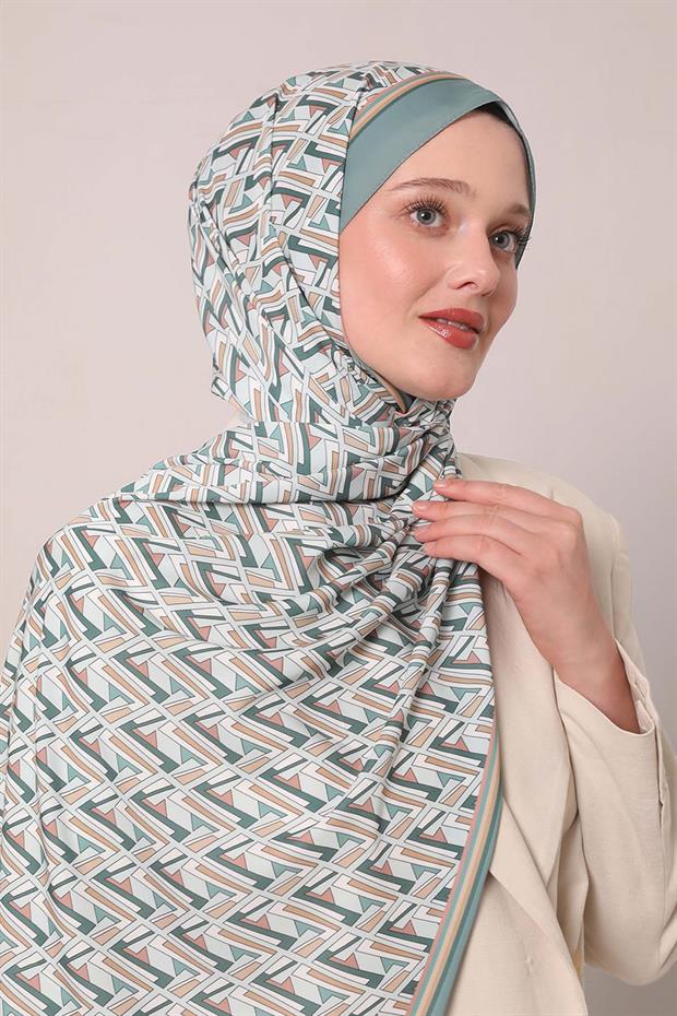 Su Yeşili Zigzag Desen Club Şal