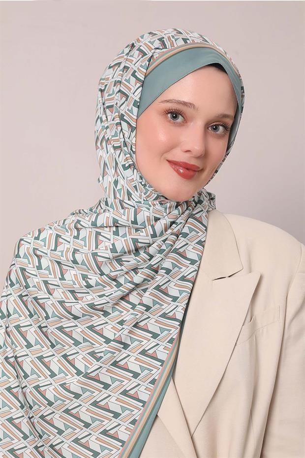 Su Yeşili Zigzag Desen Club Şal