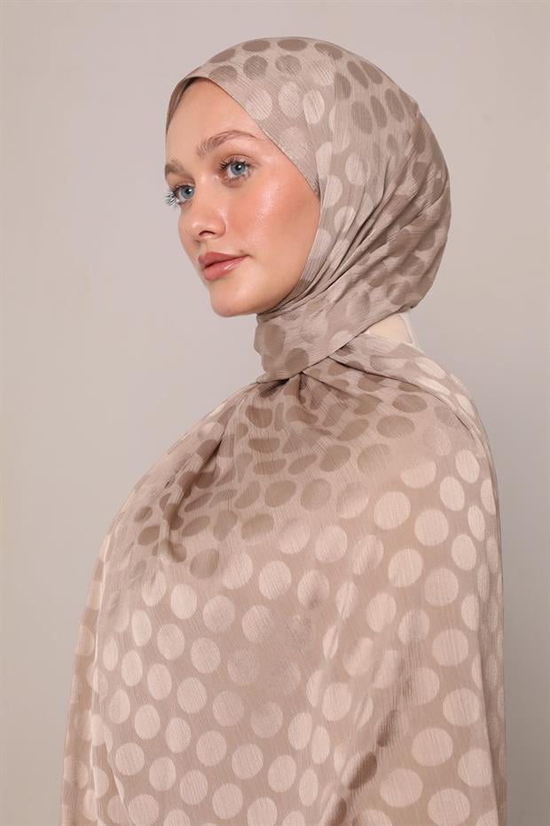 Sütlü Kahve Benek Desenli Jakar Capri Şal