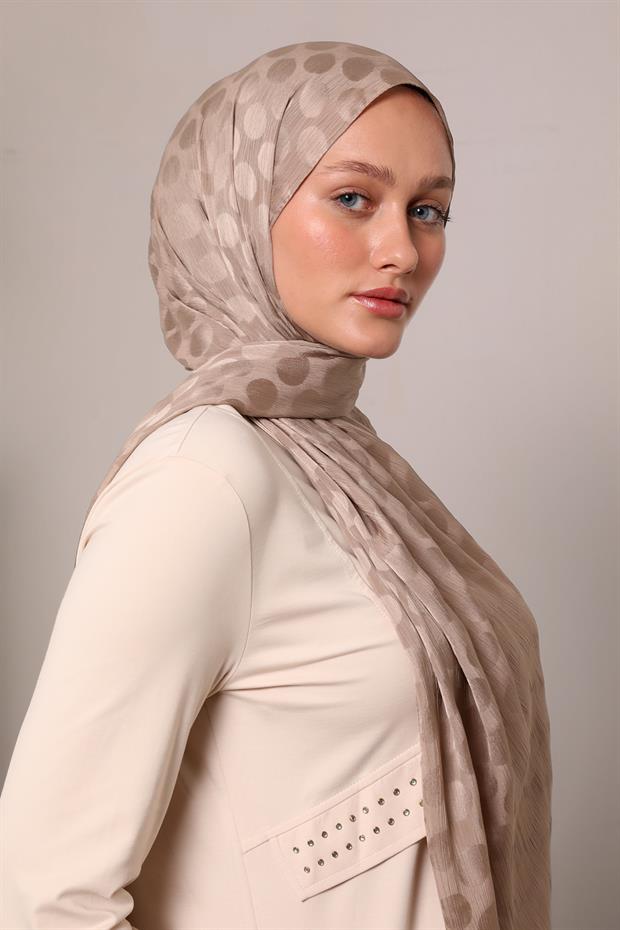 Sütlü Kahve Benek Desenli Jakar Capri Şal