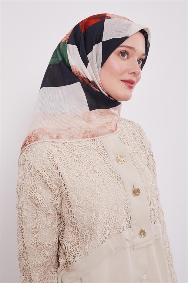 Sütlü Kahve Çizgi Desen Pamuk Eşarp