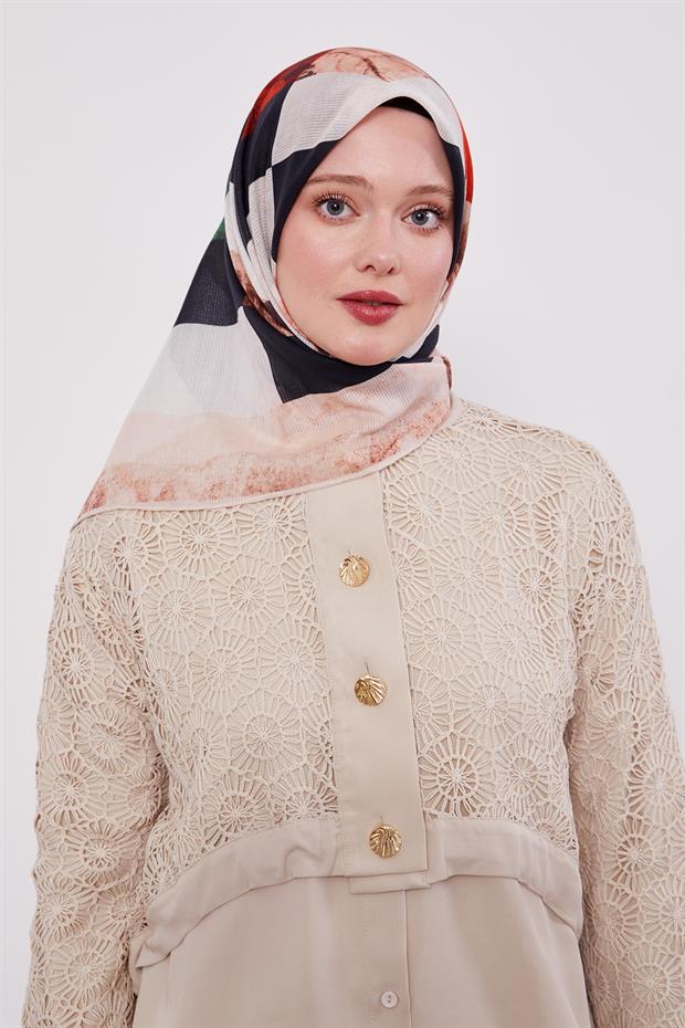 Sütlü Kahve Çizgi Desen Pamuk Eşarp