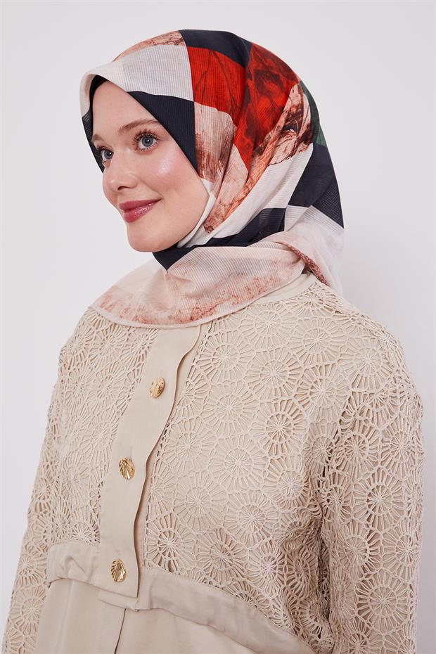 Sütlü Kahve Çizgi Desen Pamuk Eşarp