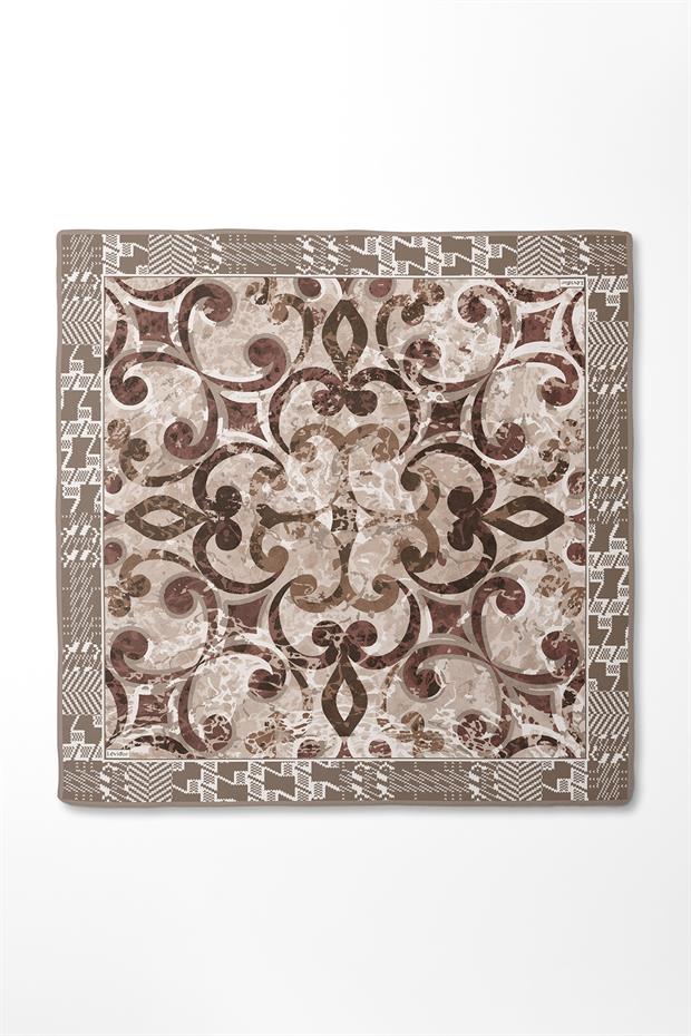 Sütlü Kahve Desenli Twill İpek Eşerp