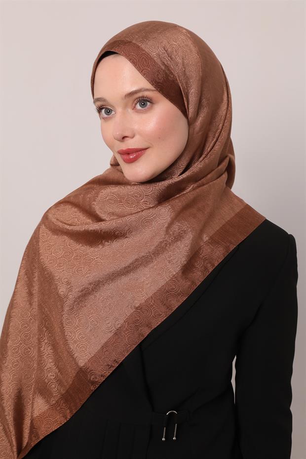 Sütlü Kahve Halka Desen Monogram Şal