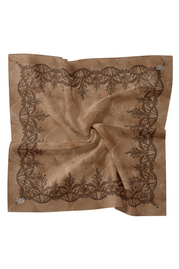 Sütlü Kahve Kenar Benekli Twill İpek Eşarp