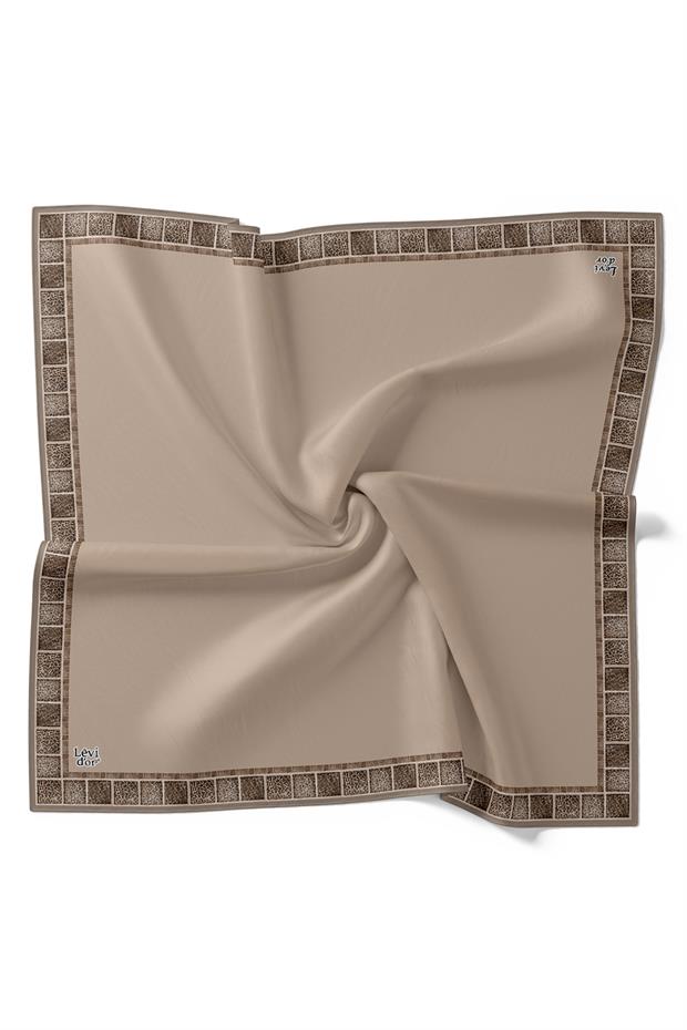 Sütlü Kahve Kenar Leopar Twill İpek Eşarp