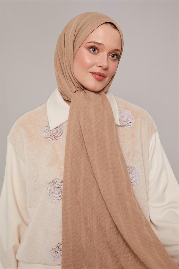 Sütlü Kahve Kendinden Dokulu Natural Line Şal