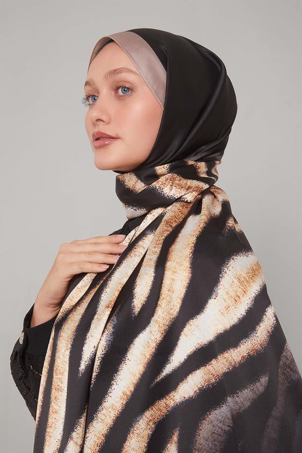 Sütlü Kahve Leopar Desen Twill Şal