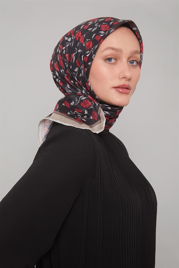 Sütlü Kahve Sarmaşık Desen Soft Eşarp