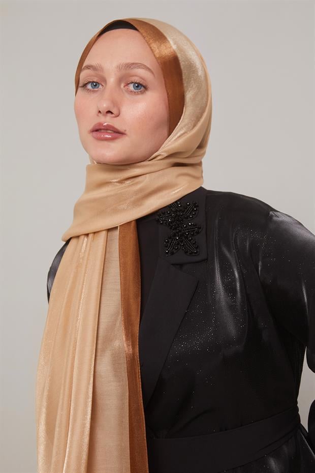 Sütlü Kahve Şerit Desen Kehribar Şal