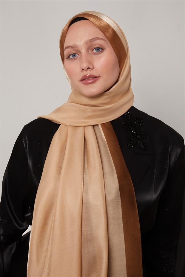 Sütlü Kahve Şerit Desen Kehribar Şal