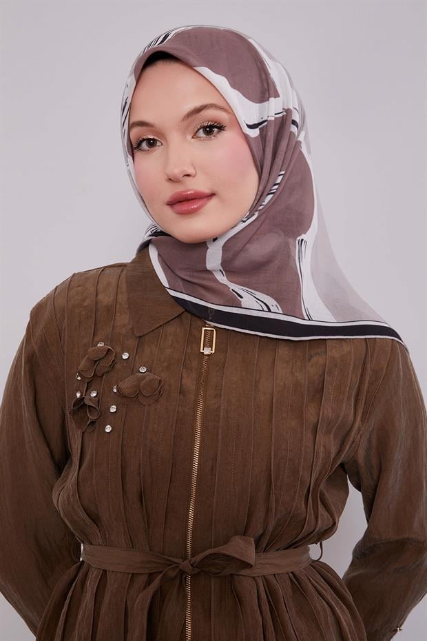 Sütlü Kahve Soyut Desen Soft Eşarp