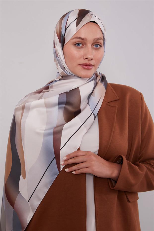 Sütlü Kahve Soyut Desen Twill Şal