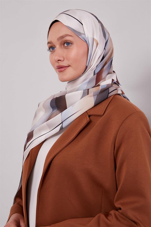 Sütlü Kahve Soyut Desen Twill Şal