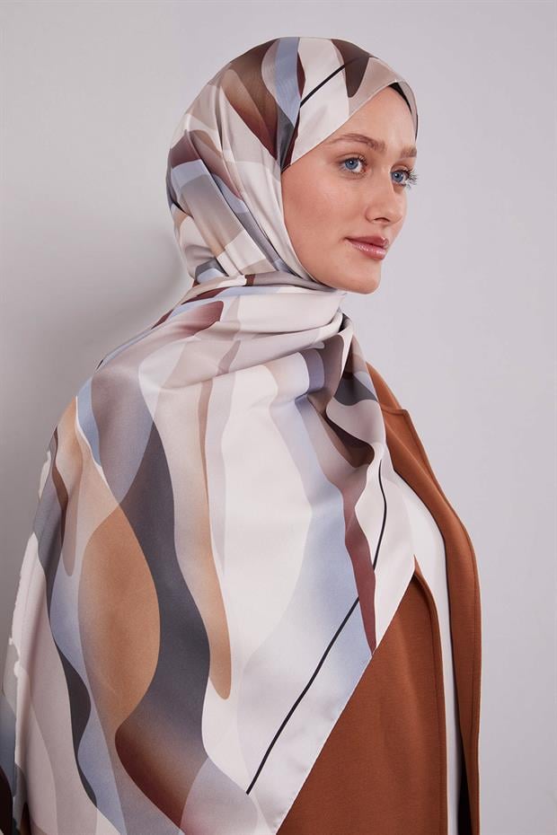 Sütlü Kahve Soyut Desen Twill Şal