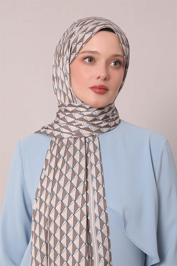 Sütlü Kahve Üçgen Desen Club Şal
