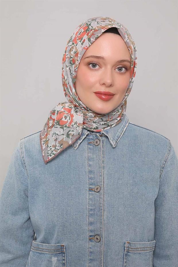 Sütlü Kahve Yonca Desen Soft Eşarp