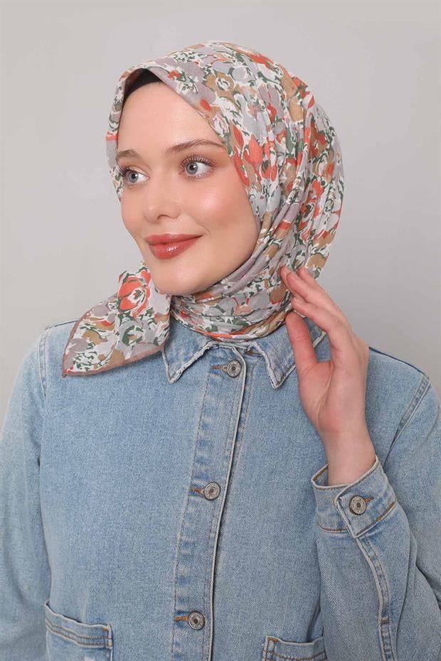 Sütlü Kahve Yonca Desen Soft Eşarp