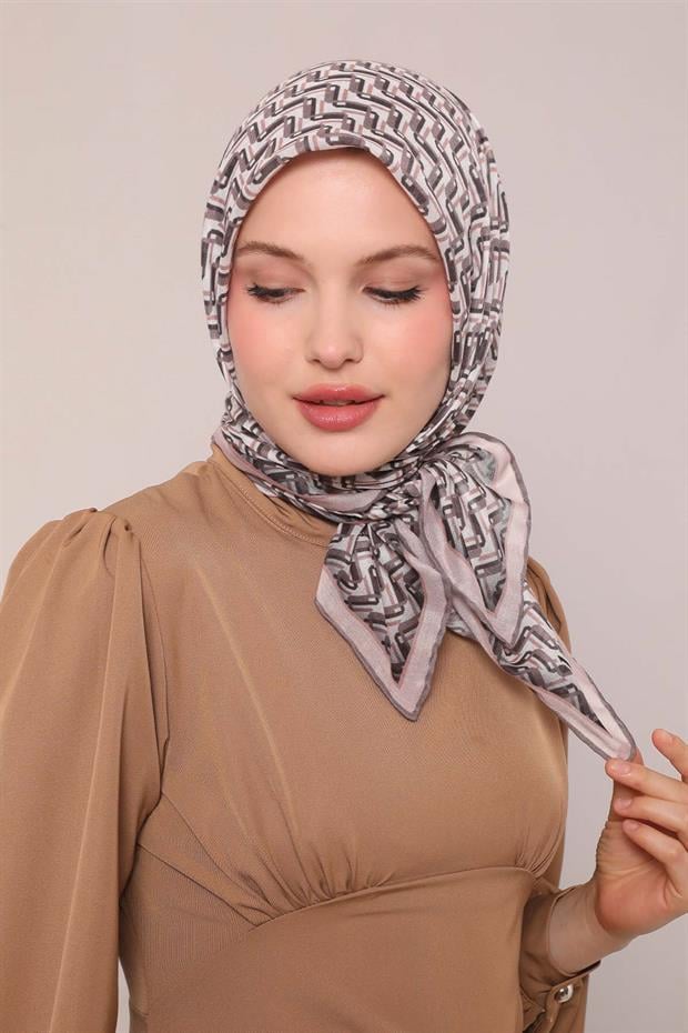 Sütlü Kahve Zigzag Desen Soft Eşarp