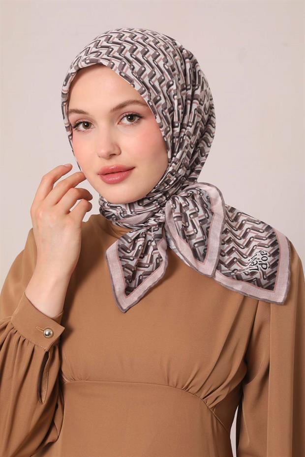 Sütlü Kahve Zigzag Desen Soft Eşarp