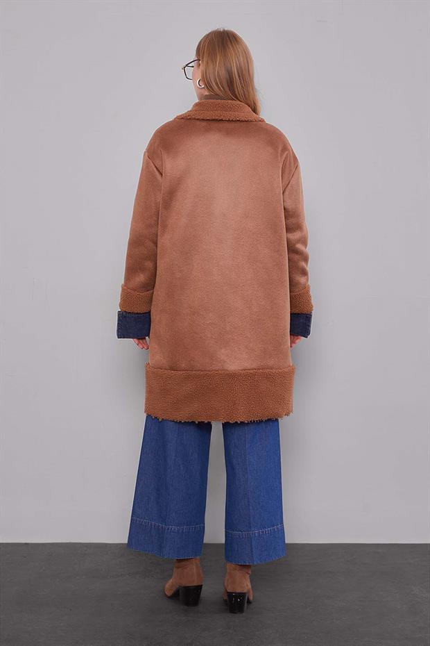 Taba Düğme Kapamalı Yün Astarlı Suni Deri Kaban