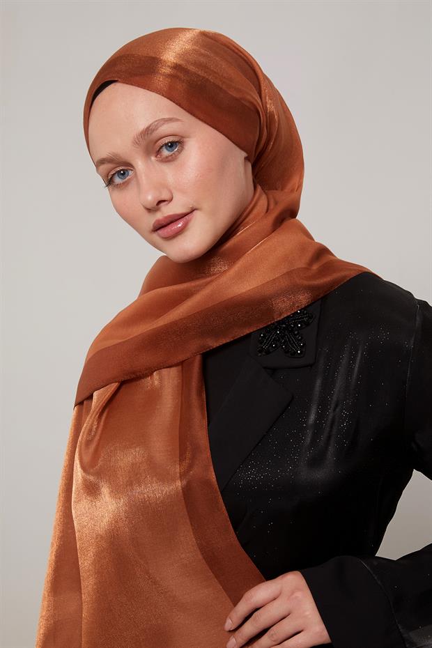 Taba Şerit Desen Kehribar Şal