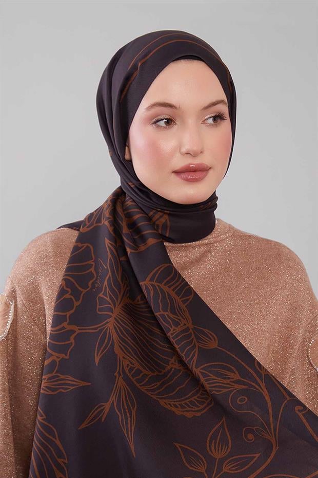Taba Sümbül Çiçek Desen Yün İpek Şal