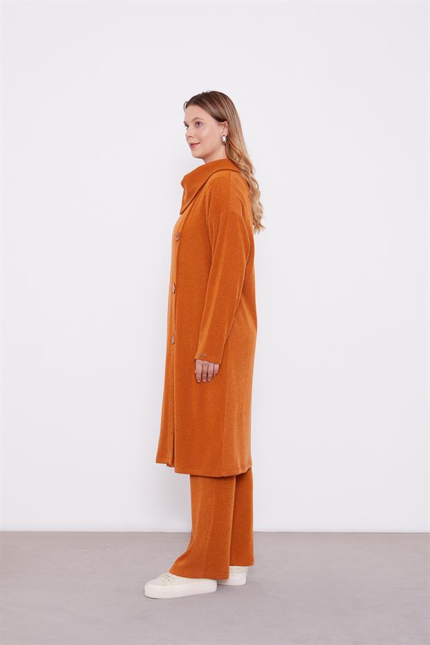 Tarçın Düğme Detaylı Pantolonlu Tunik Takım
