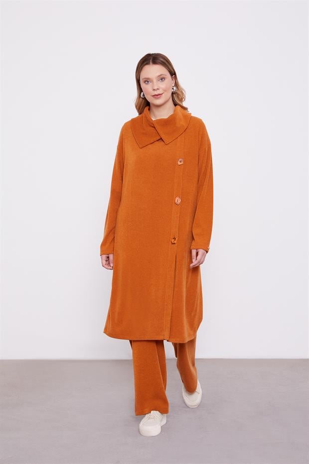 Tarçın Düğme Detaylı Pantolonlu Tunik Takım