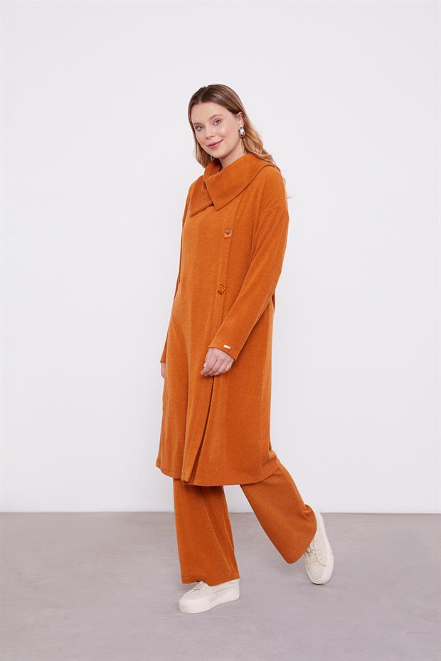 Tarçın Düğme Detaylı Pantolonlu Tunik Takım
