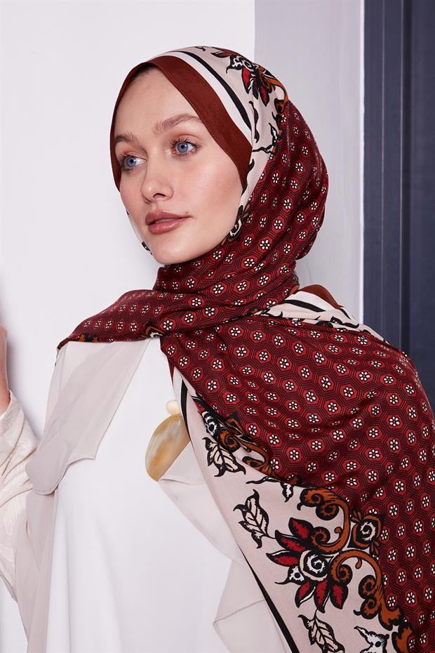 Tarçın Papatya Desen Royal Şal